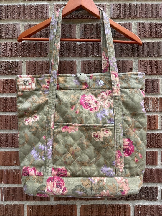 Handmade Handbags - Quilted floral vintage style fabric bohemian shabby chic Green shoulder tote bag